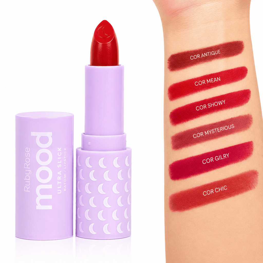 Batom Mood Ruby Rose Ultra Slick Cremoso Cobertura Intensa