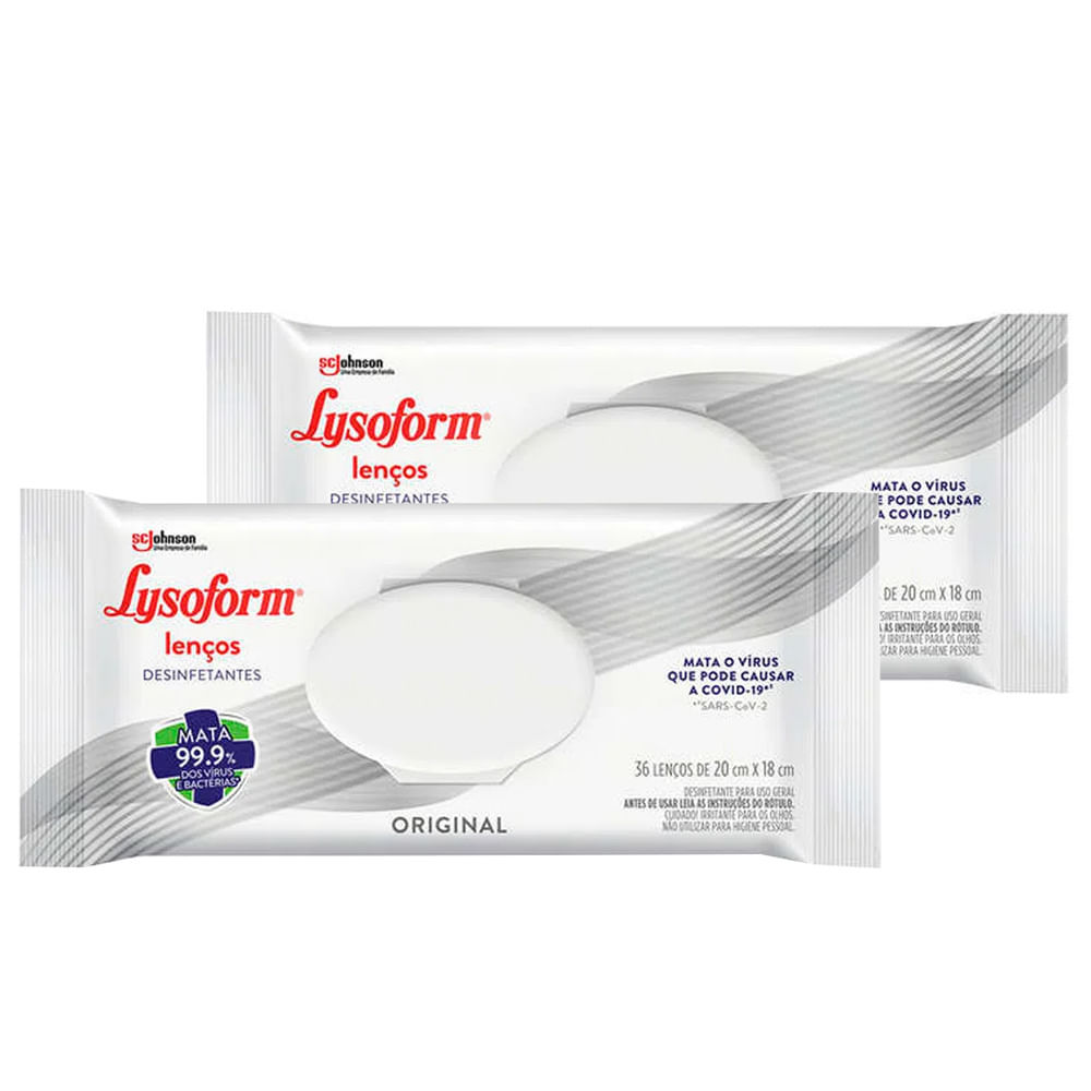 Kit 2 Lenços Desinfetantes Lysoform Original 36 Unidades