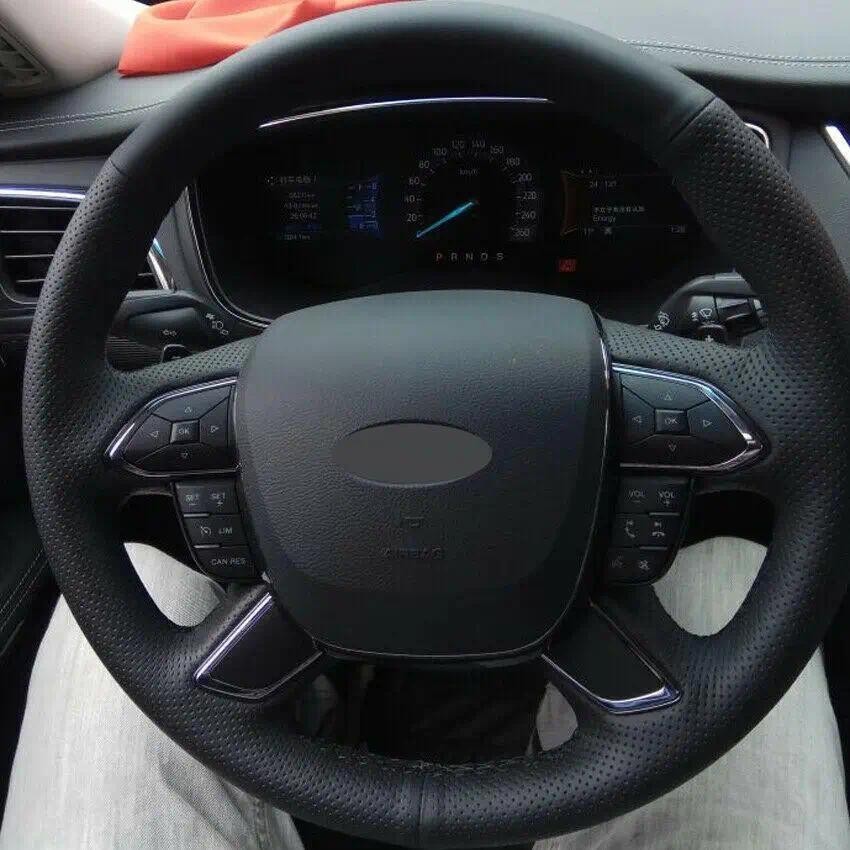 Para Ford Taurus 2016 2017 Feito Sob Encomenda Anti Deslizamento Couro Preto Costurado À Mão Volante Do Carro Coverauto