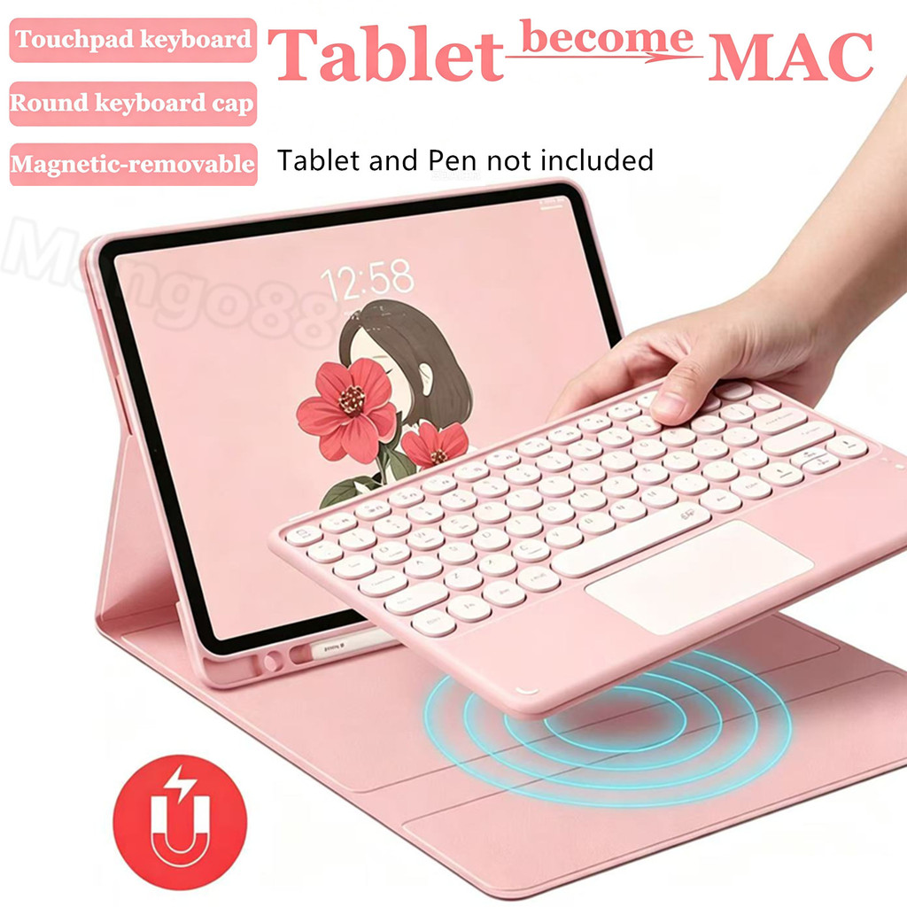 Capa Com Teclado Touchpad Para Samsung Tab S9 + S9Plus X800 S9 FE + X810 S8 S7Plus T970 S7Fe T730 12.4 Polegadas Couro M
