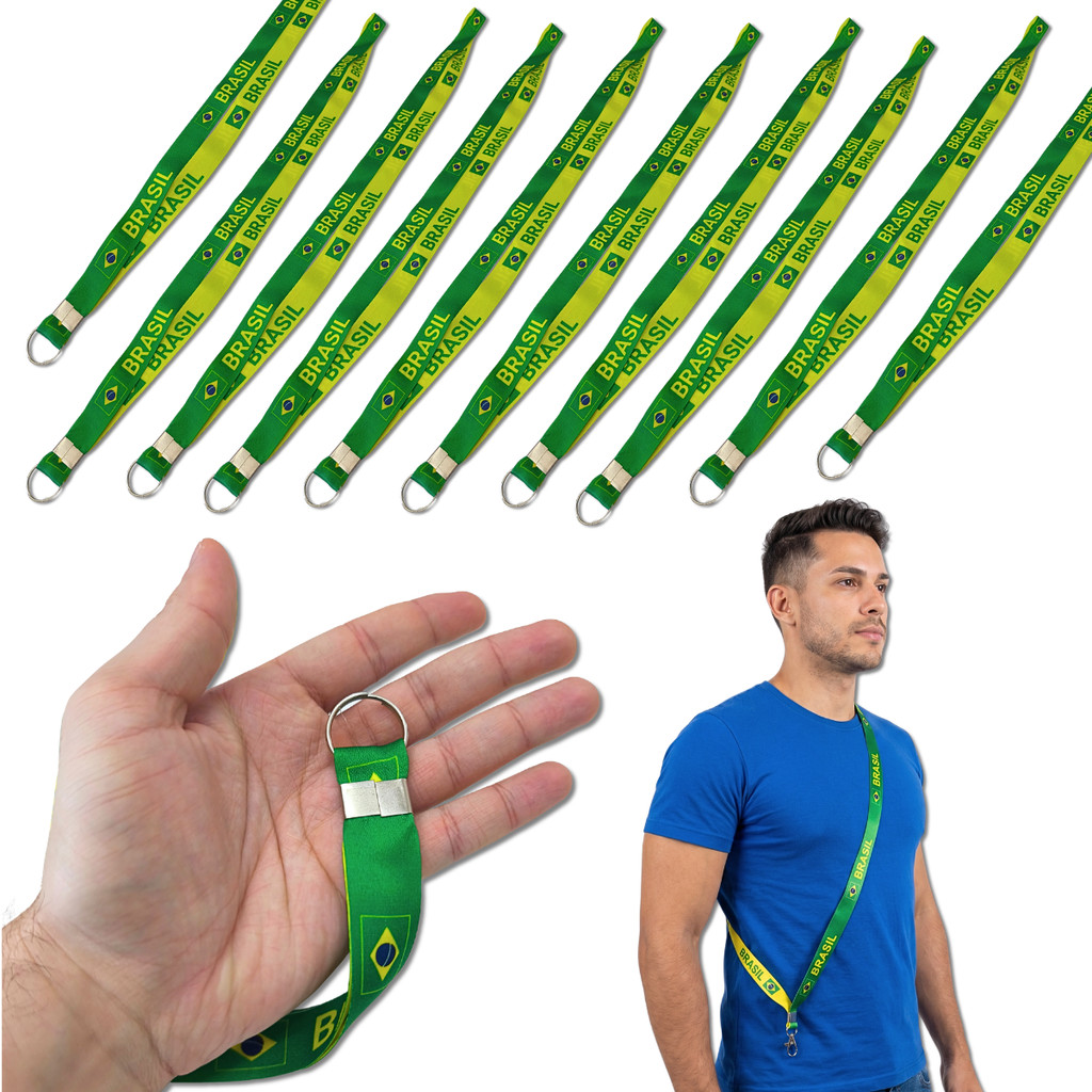 kit 10 tirante brasil copa Chaveiro Moto cordão Porta caneca Lanyard