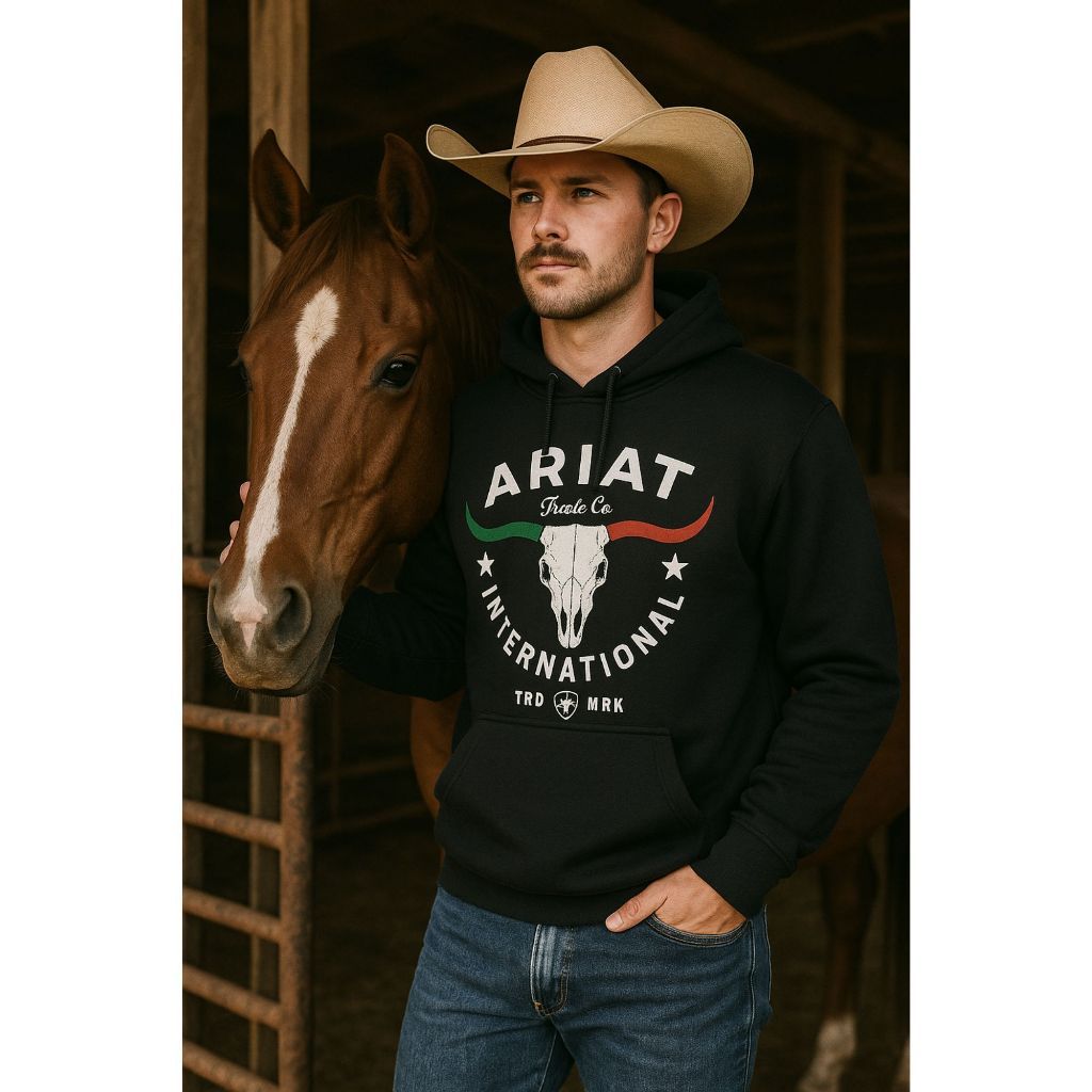 Moletom Canguru Masculino Estampado ARIAT Boi Country Cowboy Flanelado Blusa de Frio Premium