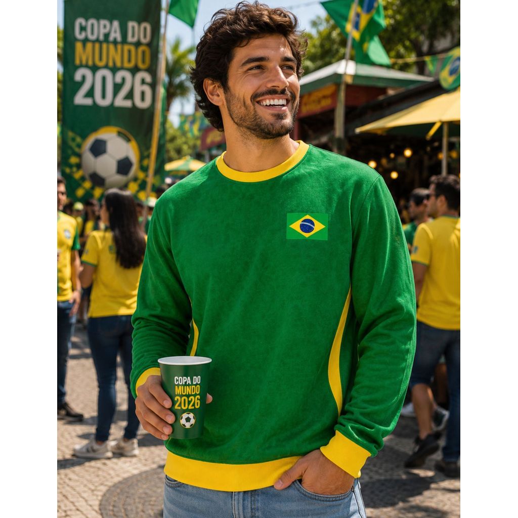 Blusa De Frio Masculina Time Futebol Copa Do Mundo Moletom Sem Capuz Confortável