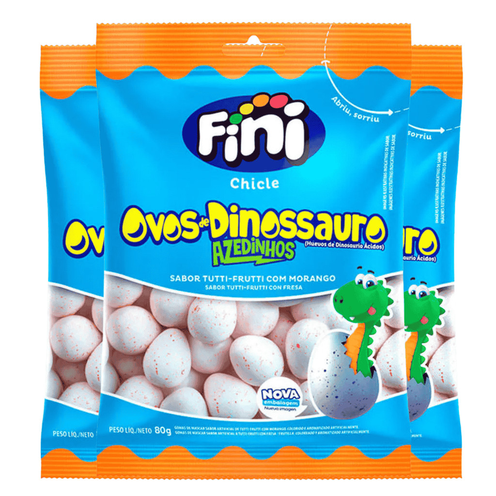 Kit 3 Bala Chiclete Ovos De Dinossauro Azedinhos 80g Fini