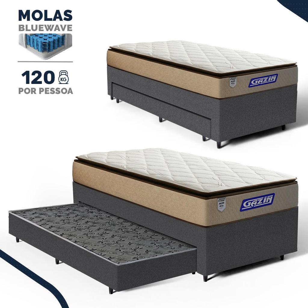 Cama Box com Colchão Gazin de Molas Ensacadas Pillow Top Air Pro + Auxiliar de Molas Solteiro 88cm