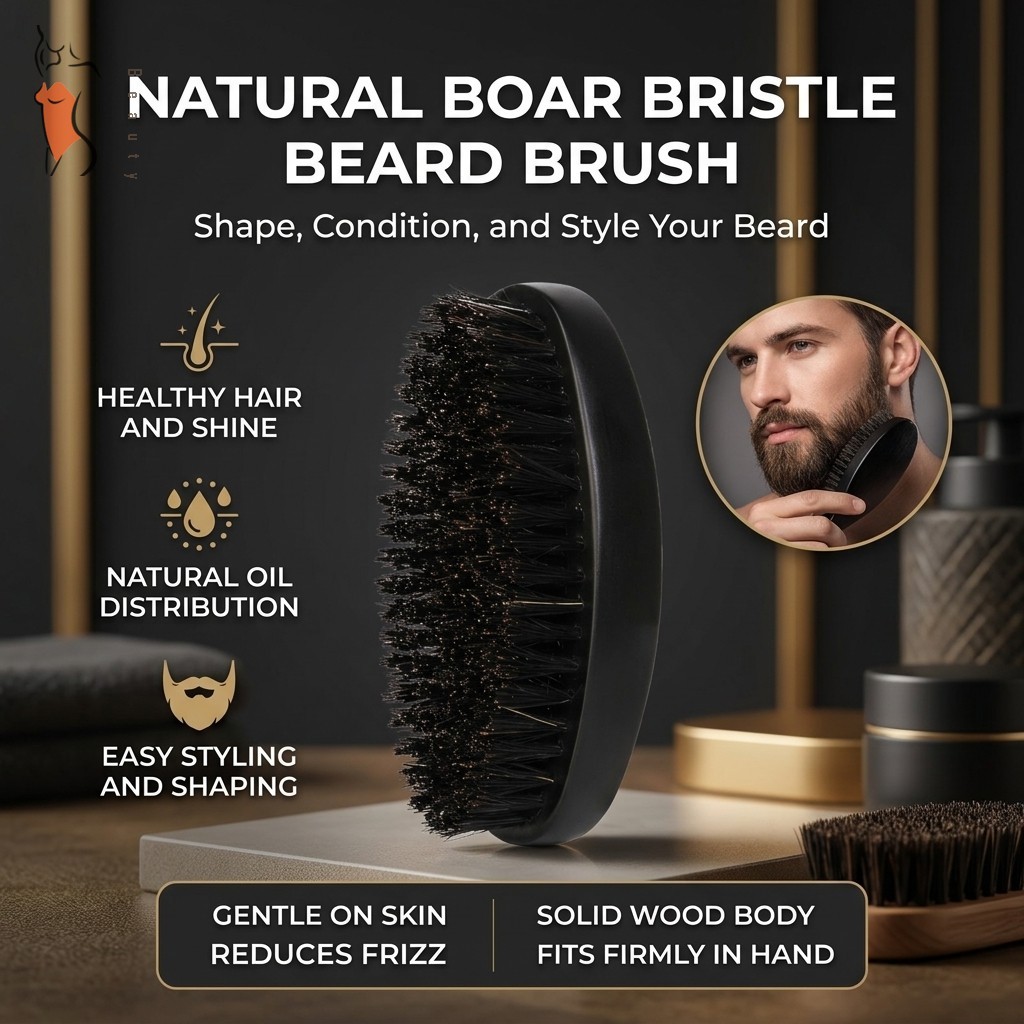 Escova De Barba Com Cerdas De Javali Natural , Cabo Oval De Madeira De Faia Para Homens , Esfoliação De Barbear
