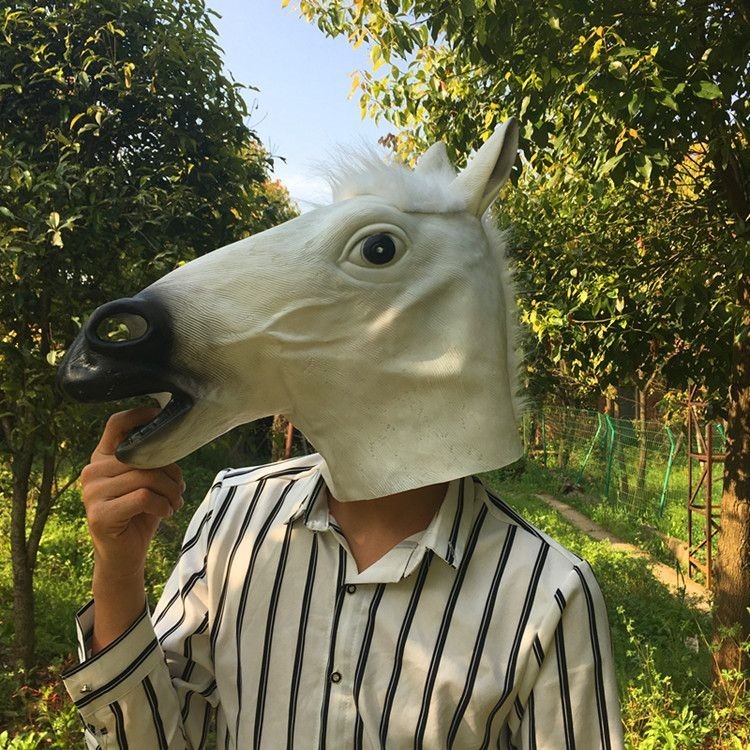 Cabeça de cavalo branco cabeça de cavalo marrom látex chapelaria máscara cão cavalo rei ano do cavalo máscara ambientalm