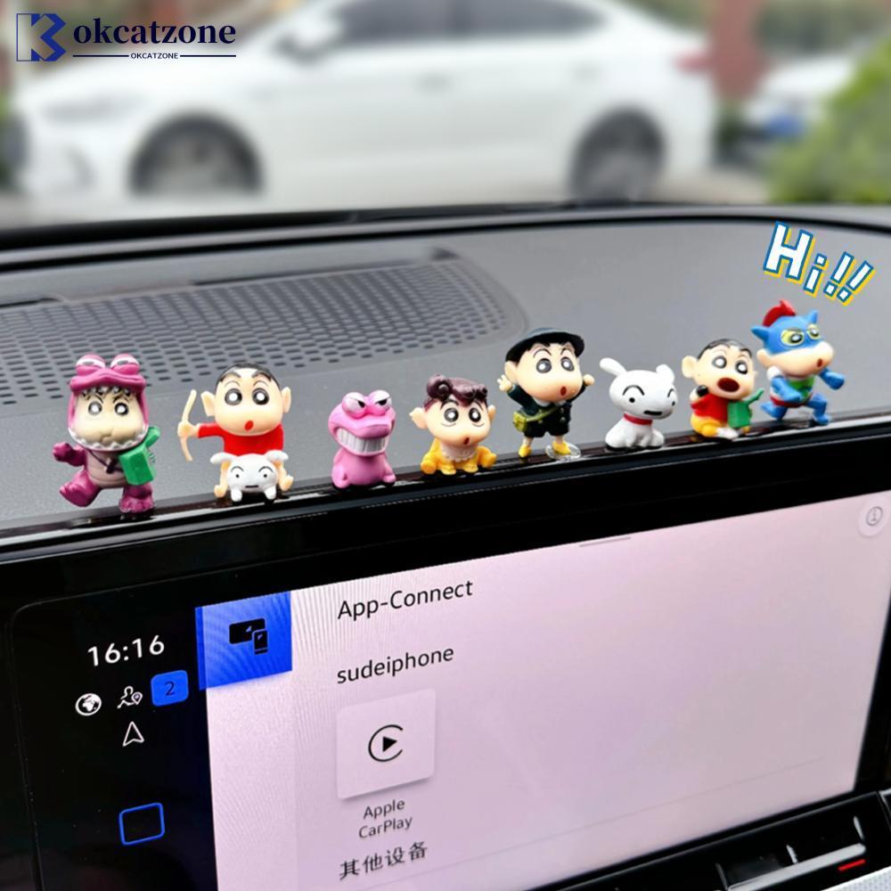 OKCATZONE 8 Pçs/Set Crayon Shin-chan Engraçado Pose Figura Console Central Do Carro Painel Navegador Decoração De Tela M