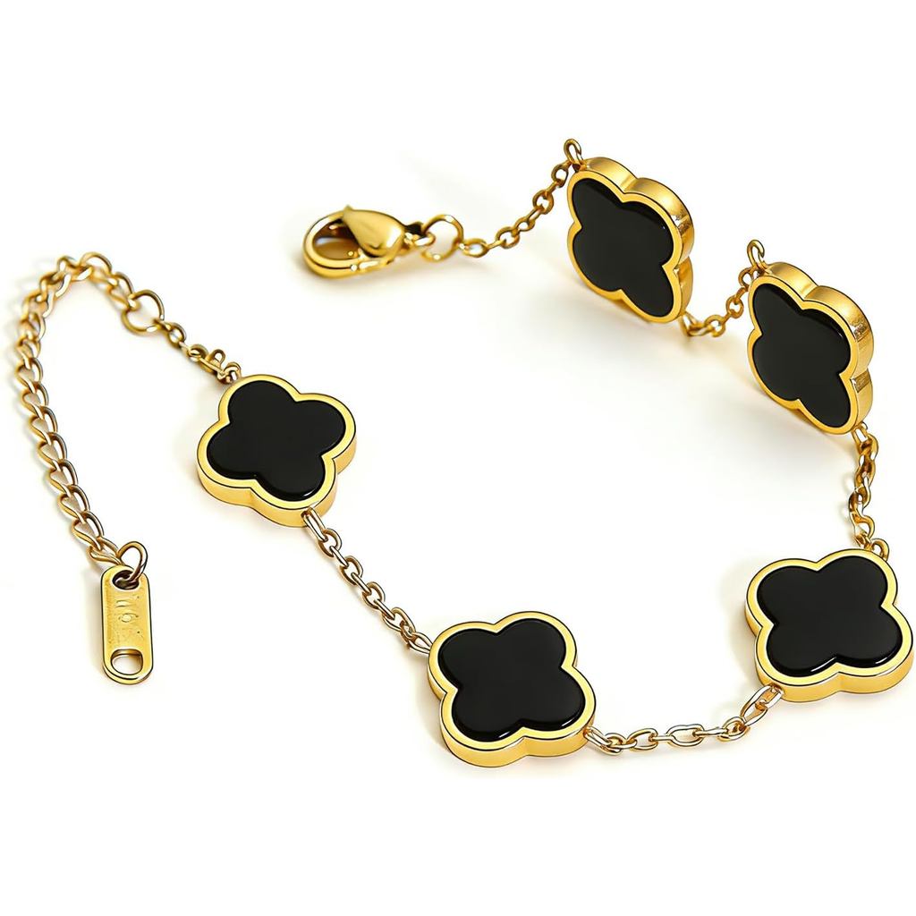 Pulseira de Trevo de Quatro Folhas Banhada a Ouro 18K para Mulheres, Conjunto de Pulseiras Ajustáveis da Sorte, Presente