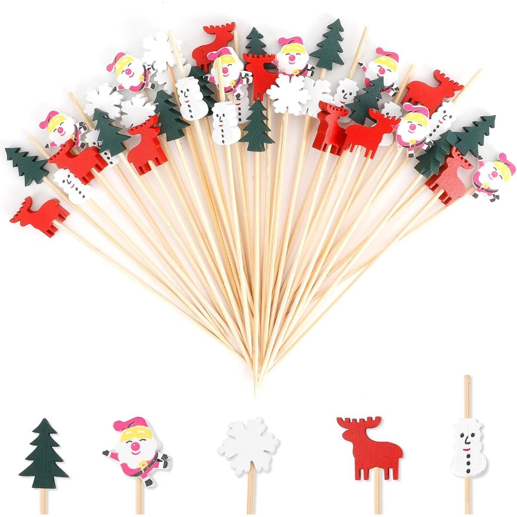 Palitos de Coquetel 100PCS 4,7 Polegadas, Palitos de Natal para Aperitivos, Palitos de Natal para Bebidas e Comida, Topo