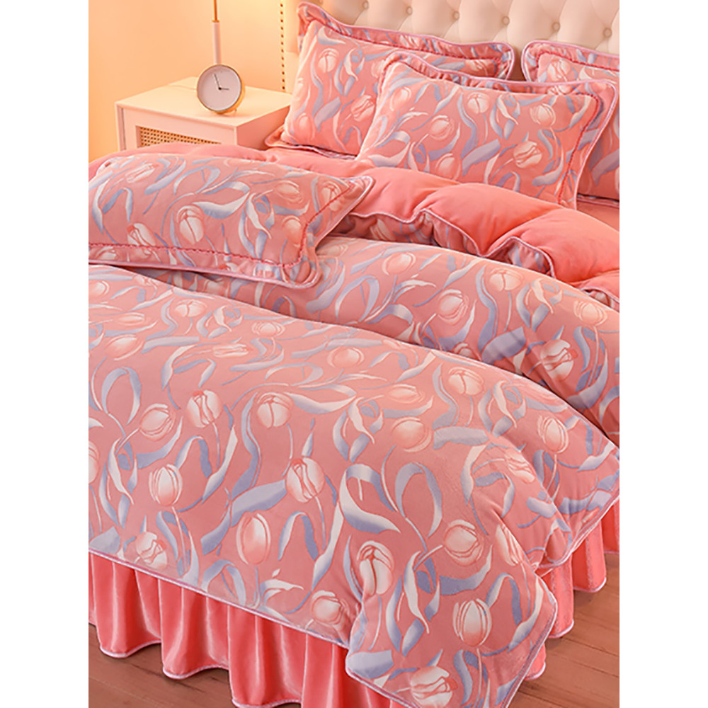 Dupla face engrossado classe A leite velo conjunto de quatro peças inverno Coral velo cama flanela colcha capa velo cama