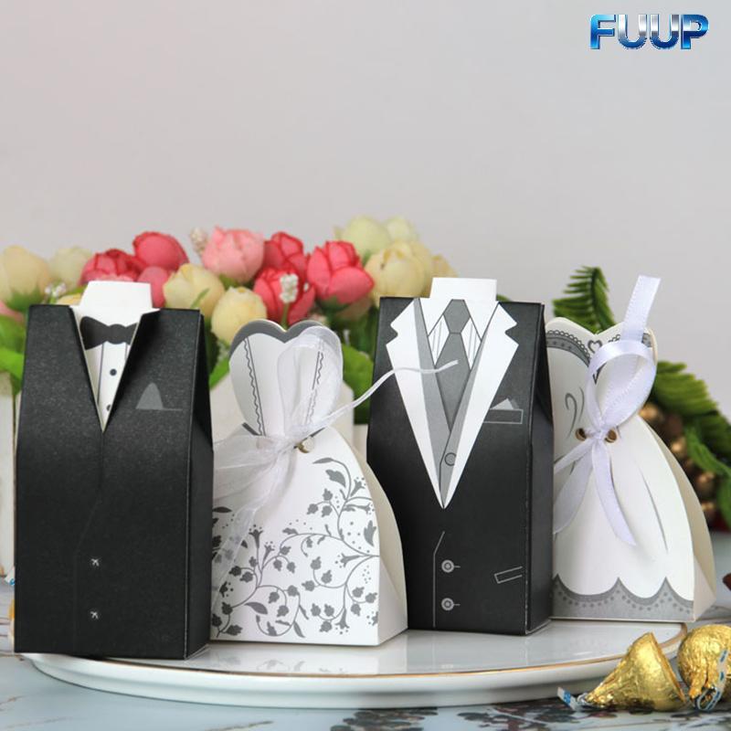 FUUP 20 Pçs/Lote Vestidos De Noiva E Noivo Caixa De Doces De Casamento Sacos De Presente DIY Decoração Quente