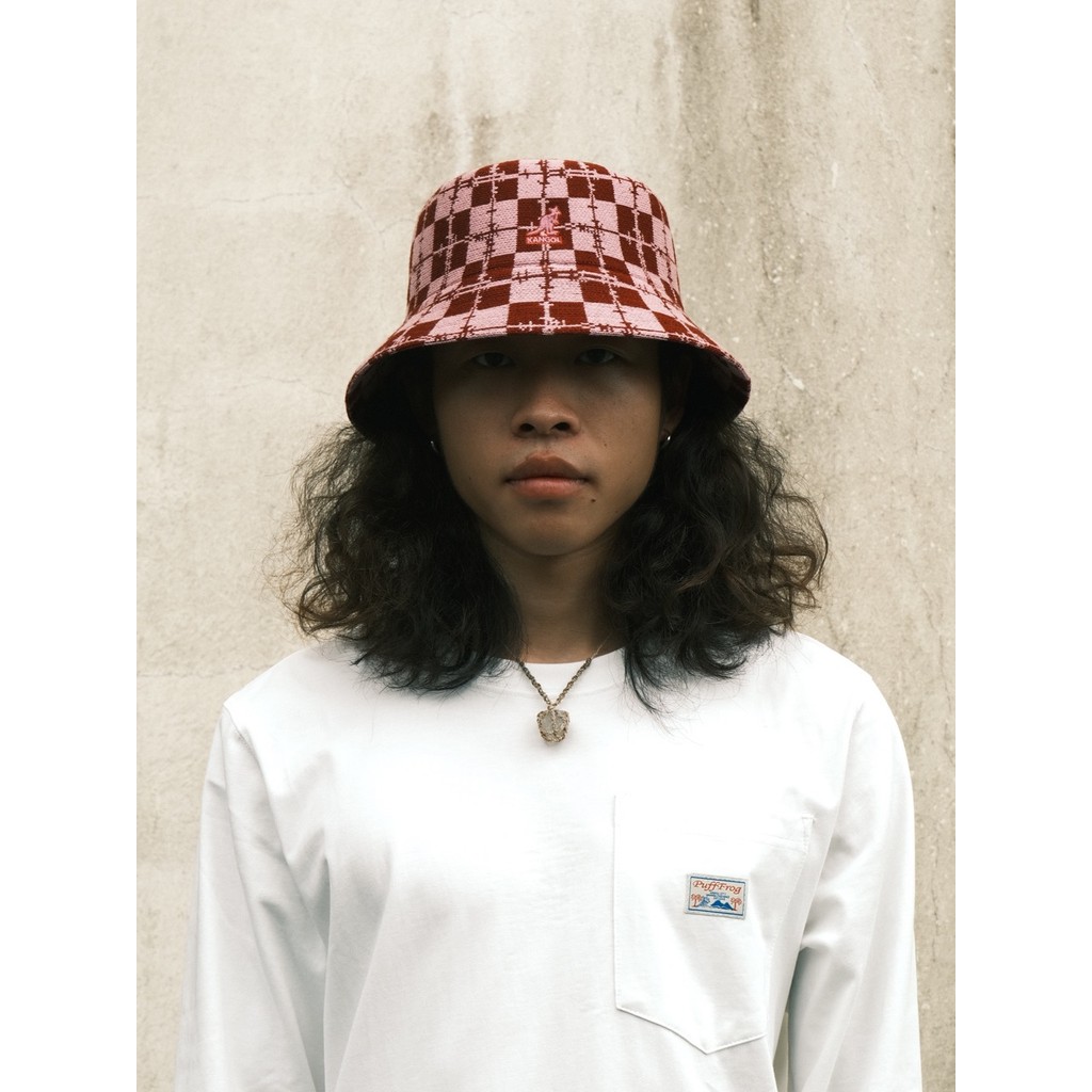 Kangol Baebed Check Bucket Kangaroo 24 Novo estilo texturizado Check Bucket Chapéu Balde plano Chapéu