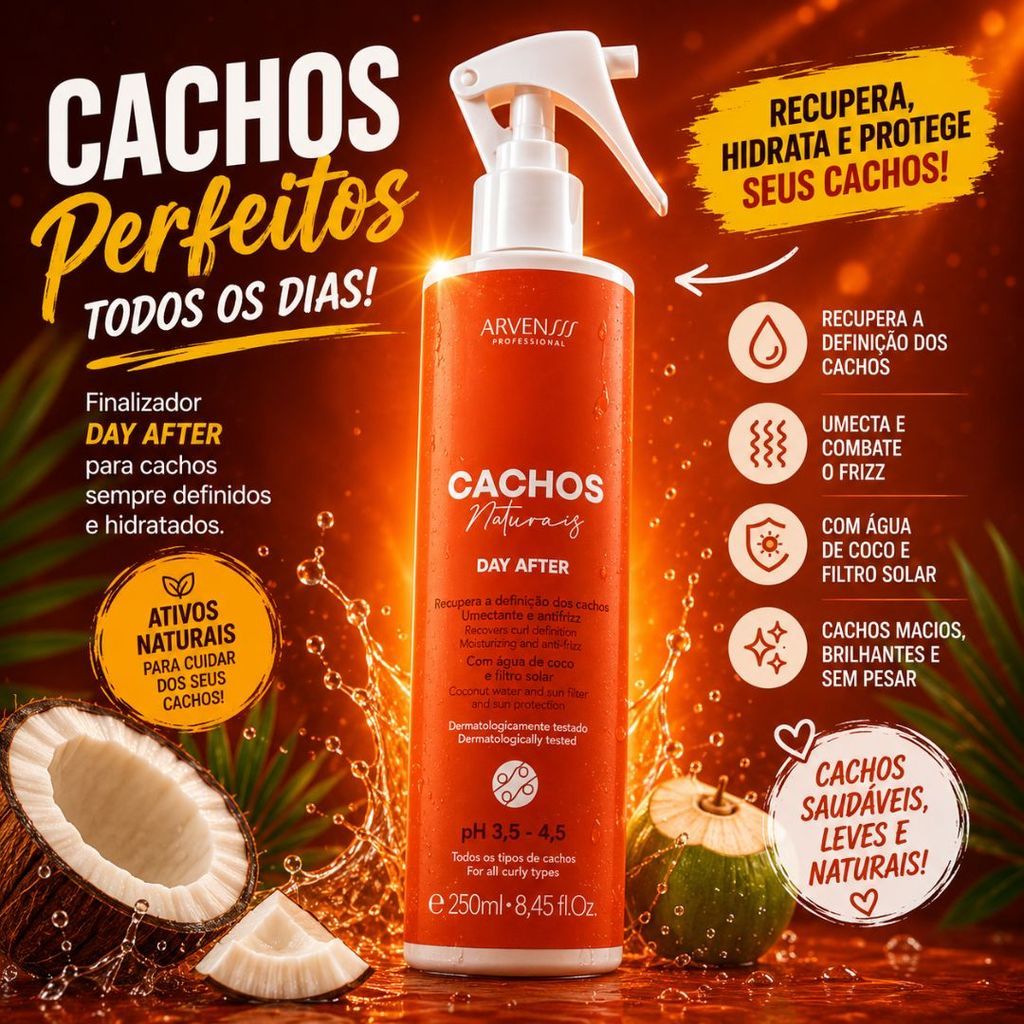 Spray Day After Arvensis Cachos Naturais 250ml | Revitaliza, Define e Controla o Frizz