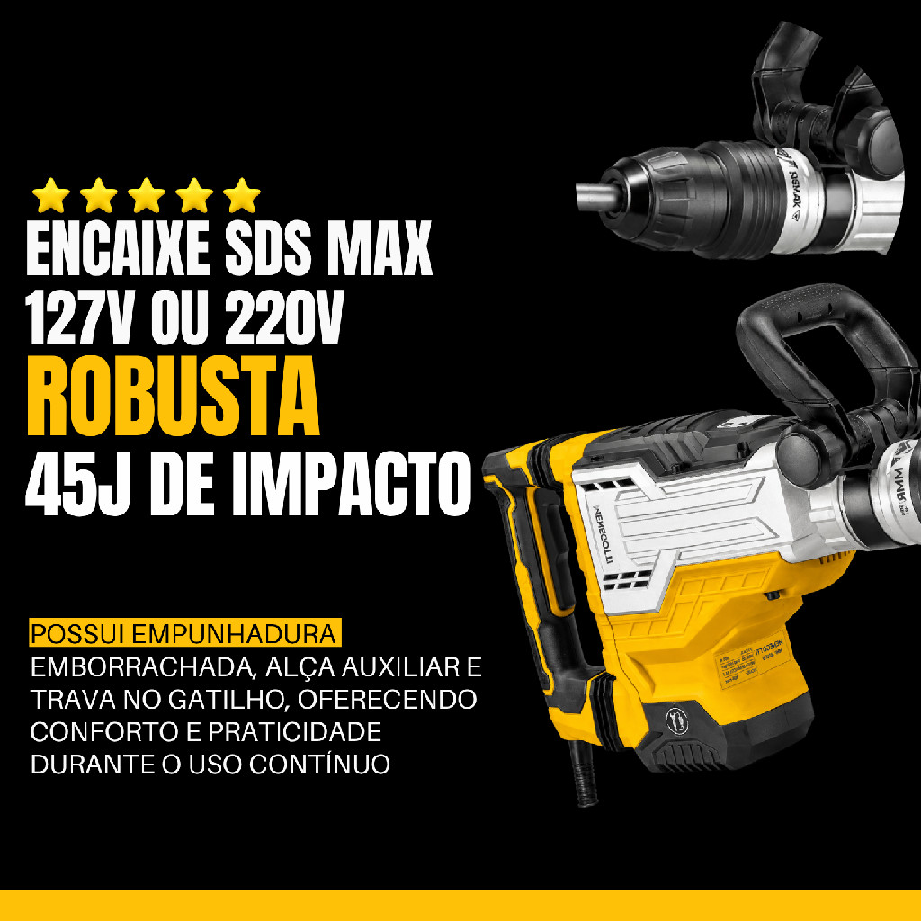 Martelo Rompedor MMR1700 45J 12KG 220V 60Hz Monofásico Demolidor Concreto — imagem 2 de 2