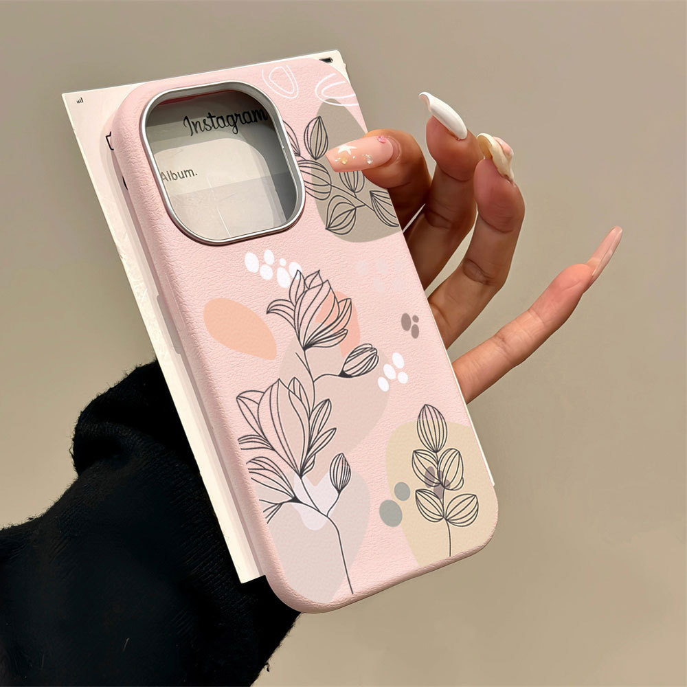 Capa De Couro Para iPhone 17 Pro Max 17 Ar 16 15 13 11 14 12 Xs XR Boho Linha Flora Ícone Texto