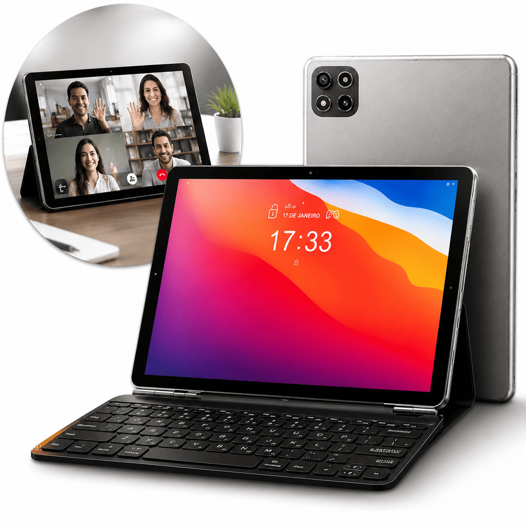 Tablet Com Teclado 10.1 Android 12GB RAM Chip 4G Wifi Mouse Capa Tipo Notebook Trabalho EAD Barato Completo