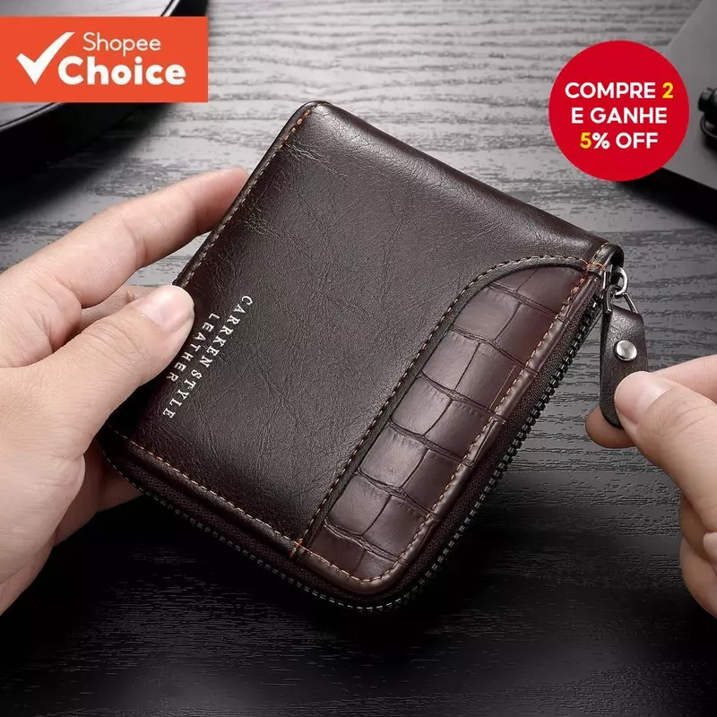 Carteira Vintage De Couro PU Masculina Com Zíper Porta-Moedas Para Cartão De Grande Capacidade-Presente De Dia Dos Pais