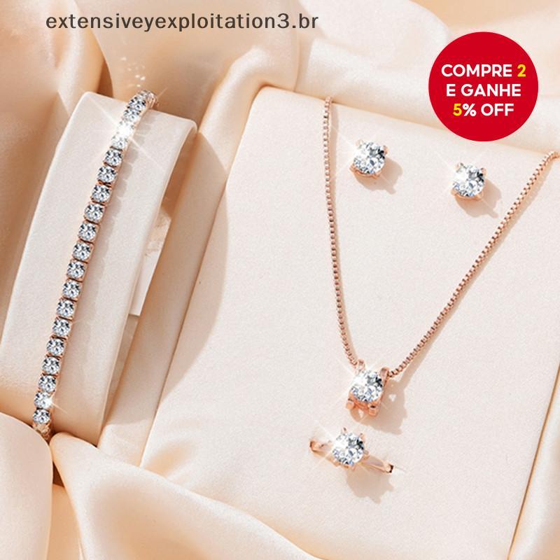 Conjunto de Joias de Pérola Elegante, Colar, Brincos, Pulseiras e Anéis Femininos, 5 peças (Somente Ouro Rosa)