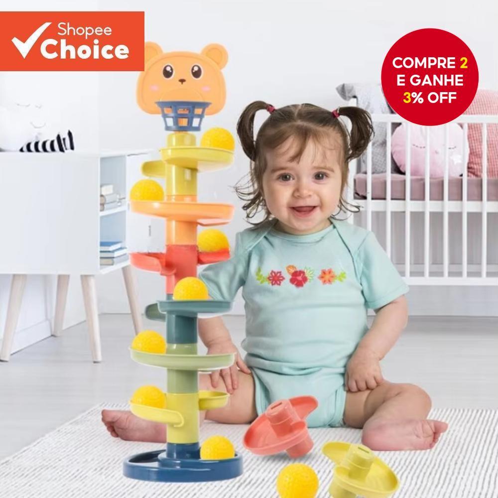 Pista Giratória Montessori Rolling Ball Tower para Empilhamento e Educação Infantil