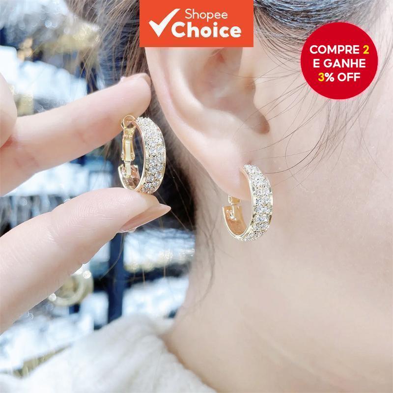 Brincos De Diamante Banhados A Ouro 18K Para Mulheres – Hipoalergênicos De Zircônia Cúbica