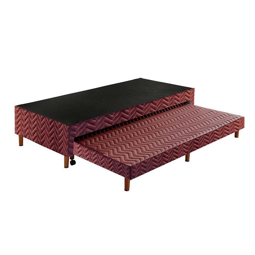 Cama Box Base c/ Auxiliar Solteiro c/ Sommier Rústico Wine (88x188x30) - Paropas
