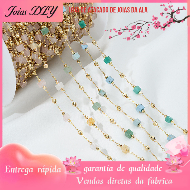 14K banhado a ouro cor-preservando pequeno quadrado cristal Natural morango cristal amarelo verde Jade turquesa espaçado