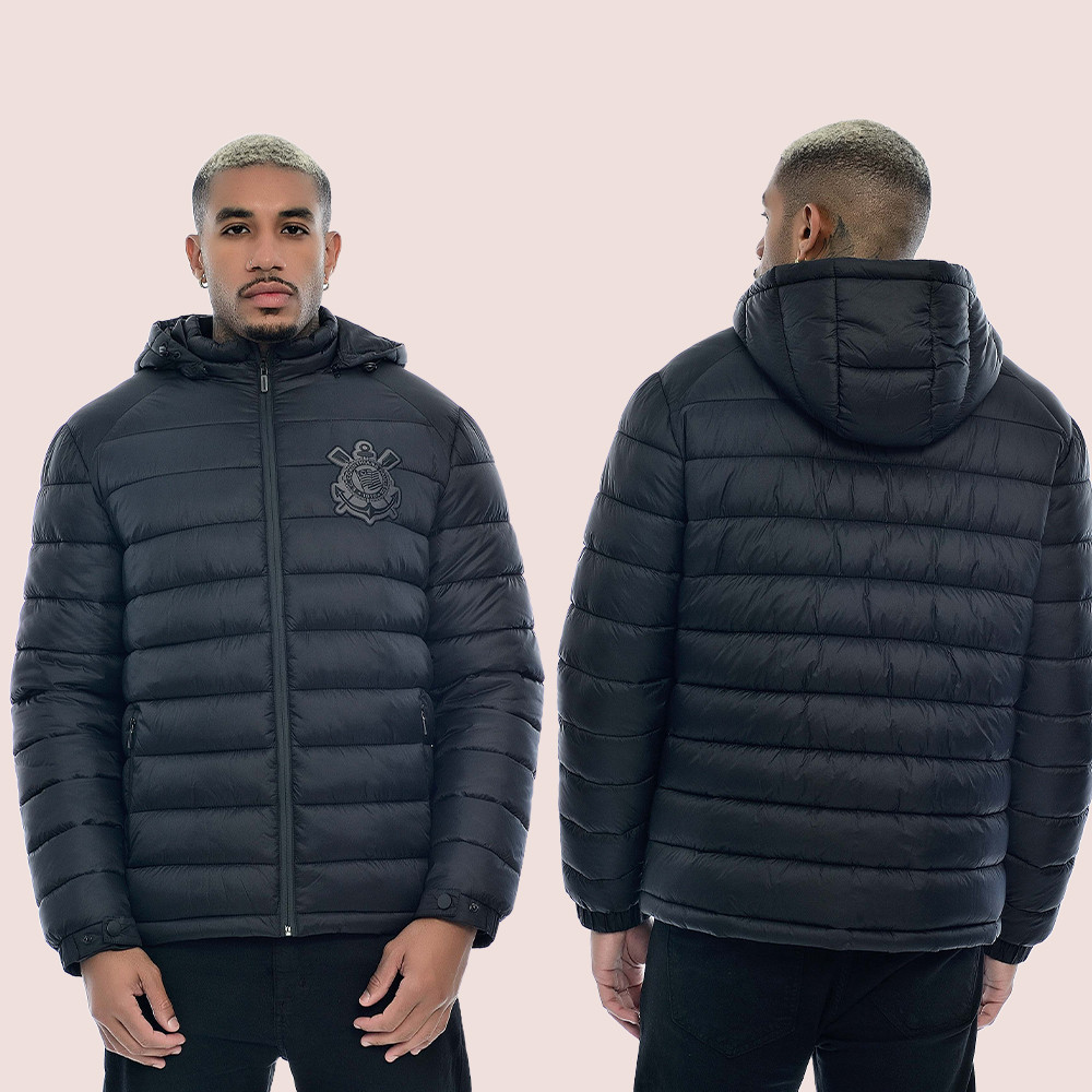 Jaqueta Puffer Corinthians Oficial Sem Capuz Com Toque Macio E Modelagem Com Caimento Perfeito
