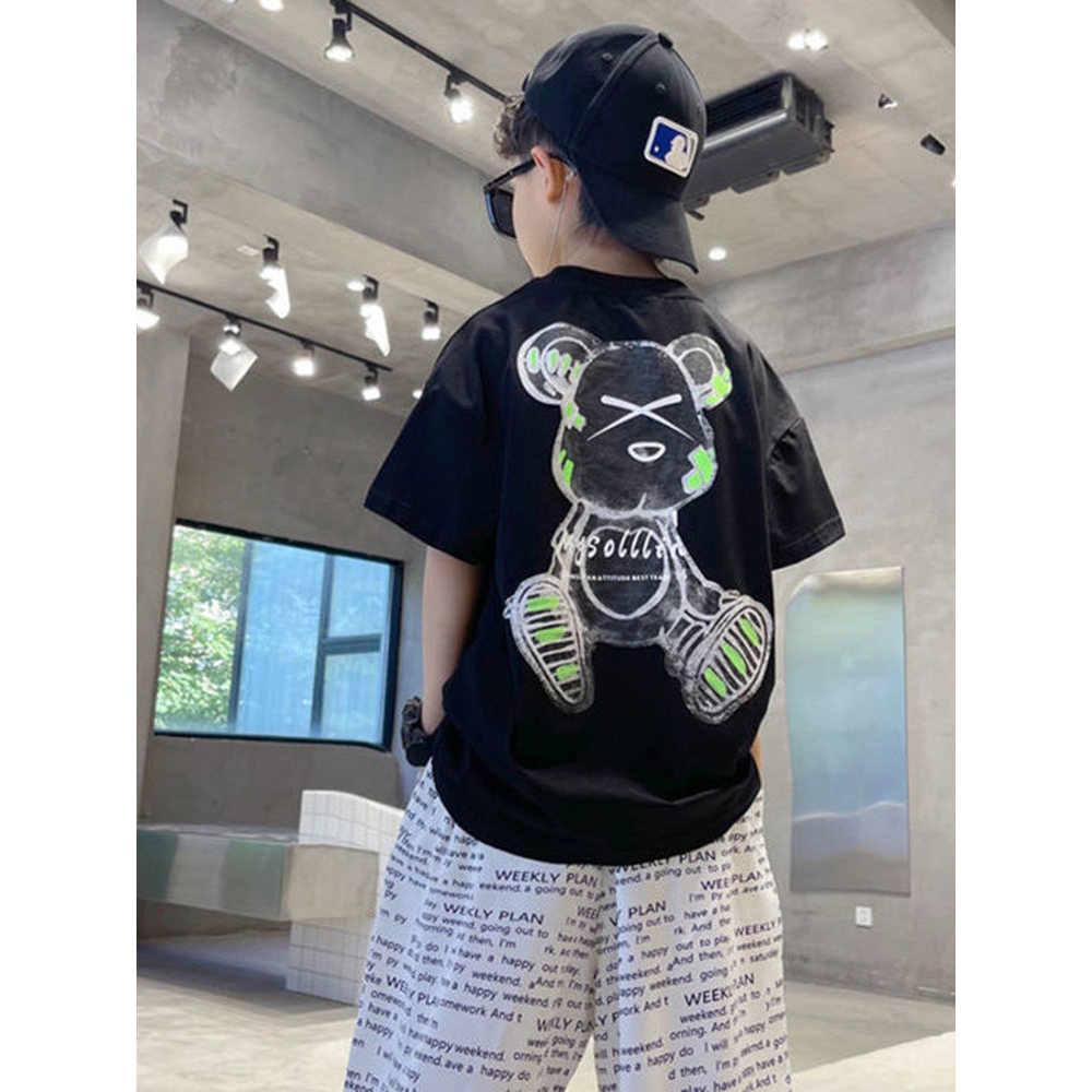 2026 novo estilo meninos camiseta de manga curta roupas de verão grandes crianças Street Wear meninos versão coreana cam