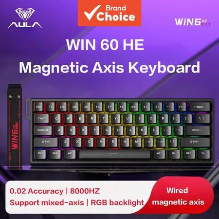 Teclado Mecânico AULA Win 60HE Eixo Magnético Preto Personalizável para Jogos FPS com RGB