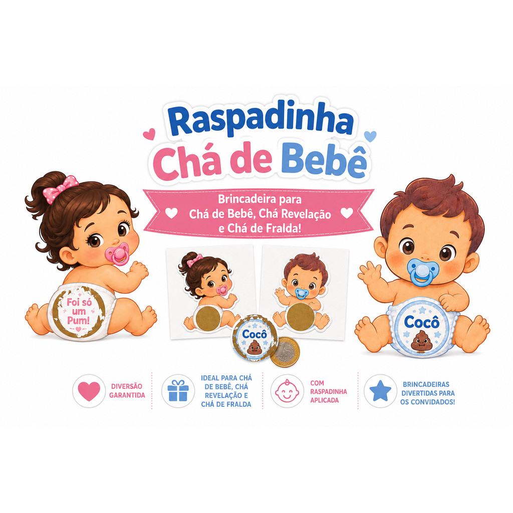 Raspadinha Bebê Cocô Na Fralda 40 Unidades Menino Ou Menina