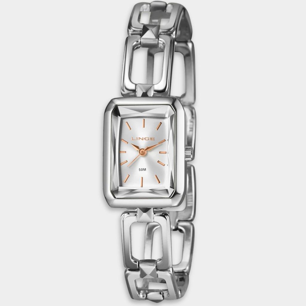 Relógio Lince Analógico Retangular Pulseira Chain Feminino - Prata