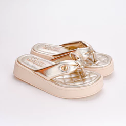 Sandália Infantil Menina Kidy Flat Form Ouro Plataforma Chinelo Confortável Moderna