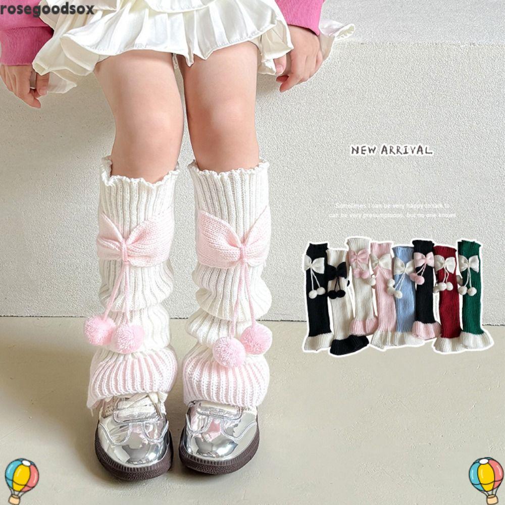 ROSEGOODSOX Polainas Meias , Babados De Malha Capa Quente Para Pernas , Arco De Bola De Pelúcia Longas Infantis