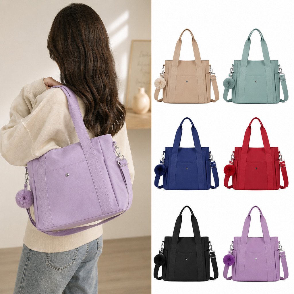 Bolsa Feminina Com Chaveiro Pompom Nylon Grande De Ombro E Transversal Sacola Para Viagem Faculdade YC59#