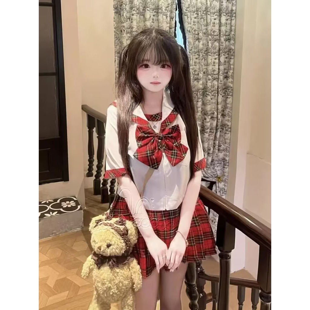 [Terno de marinheiro escocês] Chai Huhu Réplica JK Terno de marinheiro de manga curta Estudante jk Uniforme Um conjunto