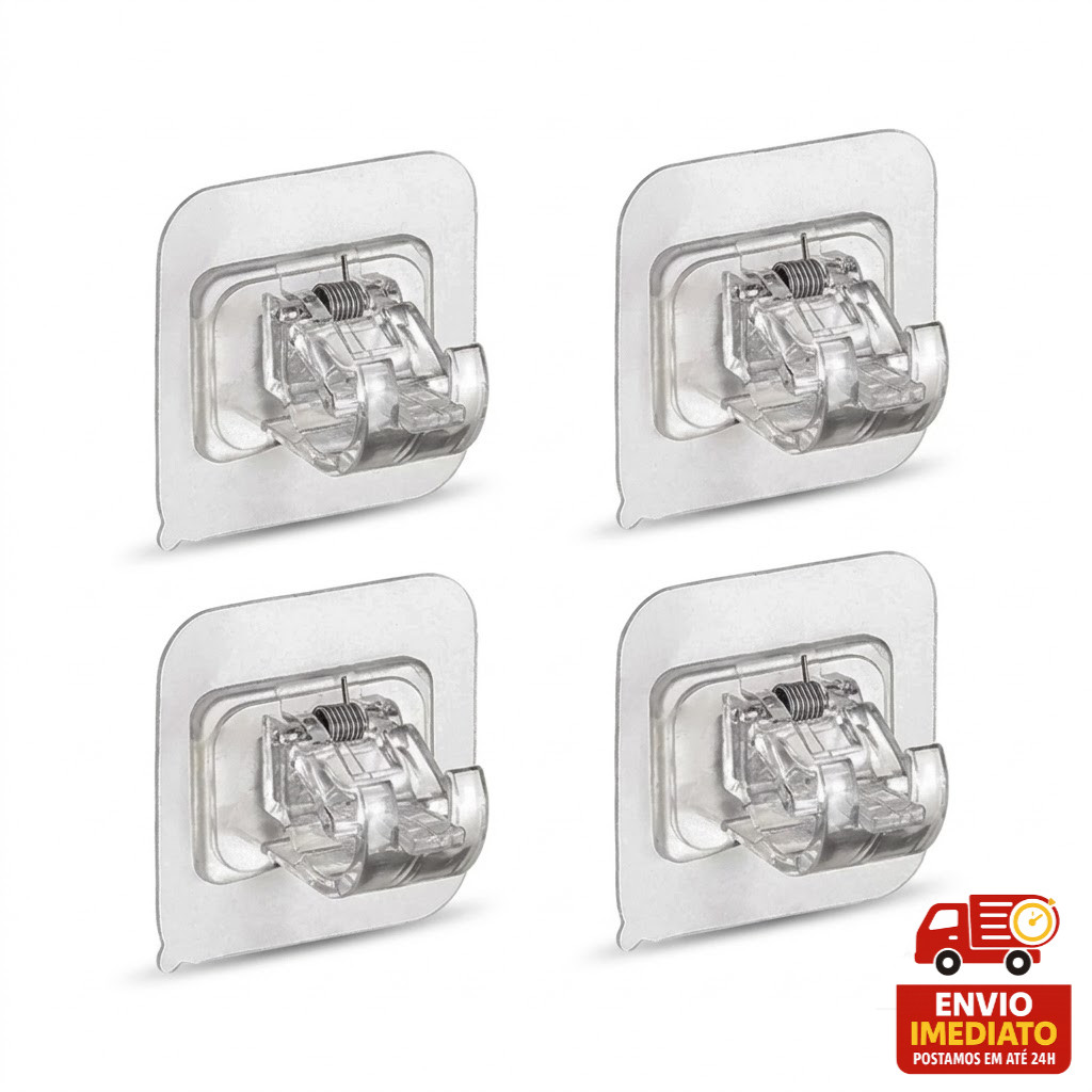 Kit c/ 4 Suporte Adesivo para Varão de Cortina - Instalação Sem Pregos e Ajuste Fácil