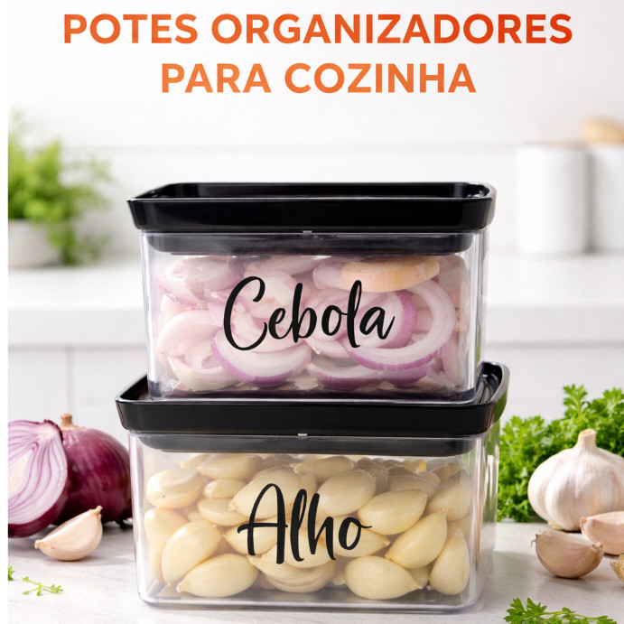 Pote Hermético Organizador para Alho e Cebola Porta Temperos Acrílico Transparente com Tampa Vedação