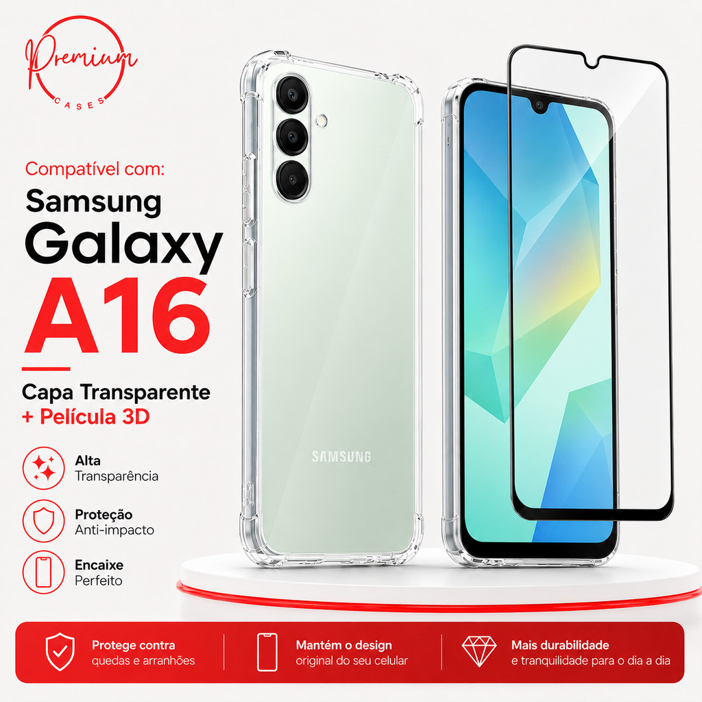 Capa Capinha Anti Impacto Compatível Com Galaxy A16 E/OU Película 3D Vidro Temperado