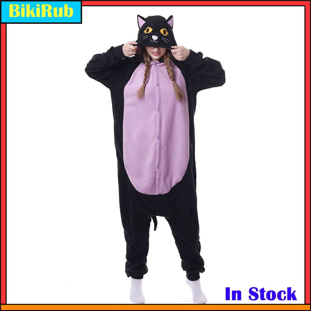 Fantasia De Pijama De Natal Kigurumi Adulto Midnight Cat Onesie – Pijamas De Pelúcia Macios Com Capuz Anexado , Perfeito
