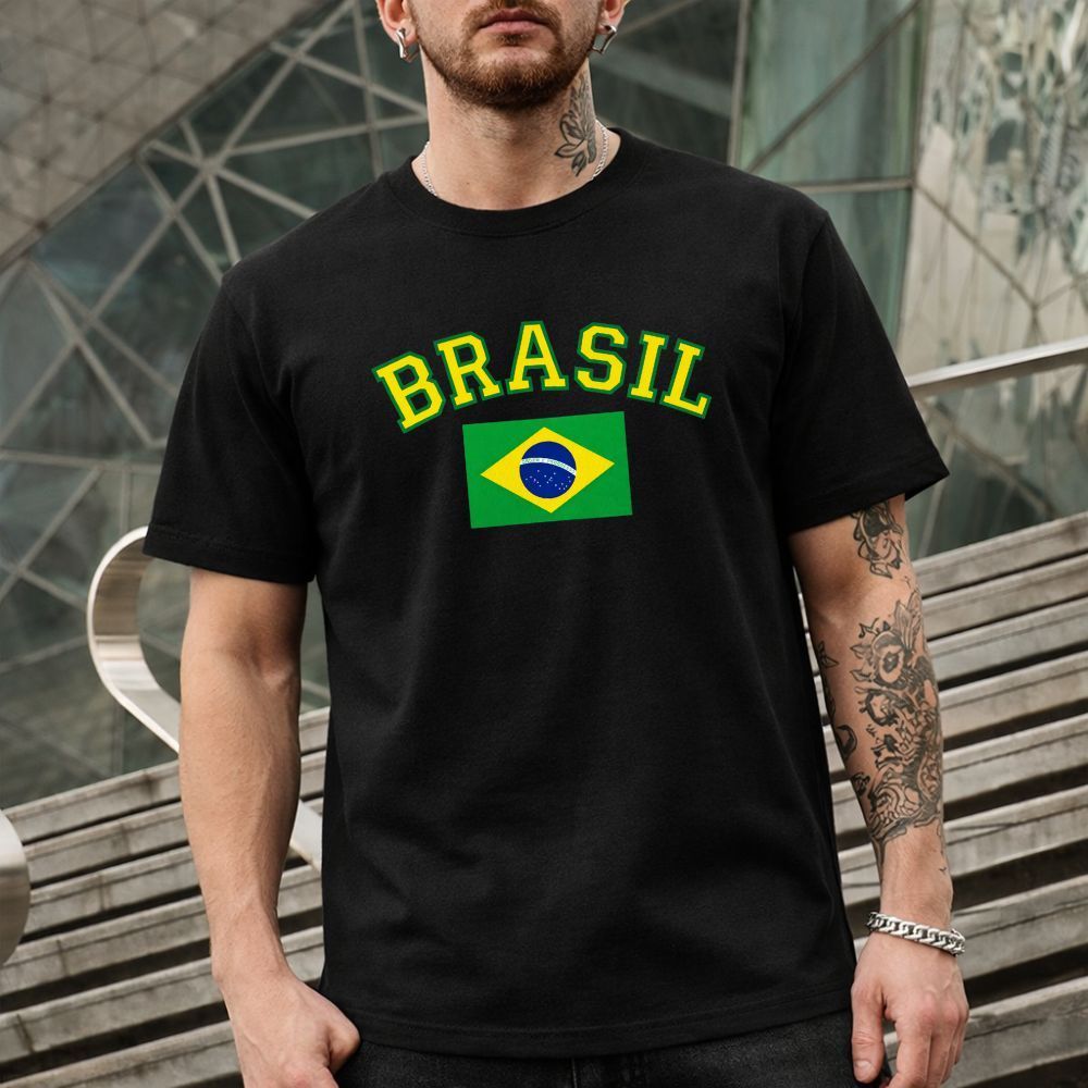 Camiseta Seleção Brasileira Bandeira Masculina Algodão Copa do Mundo Estampada Unissex Estampada