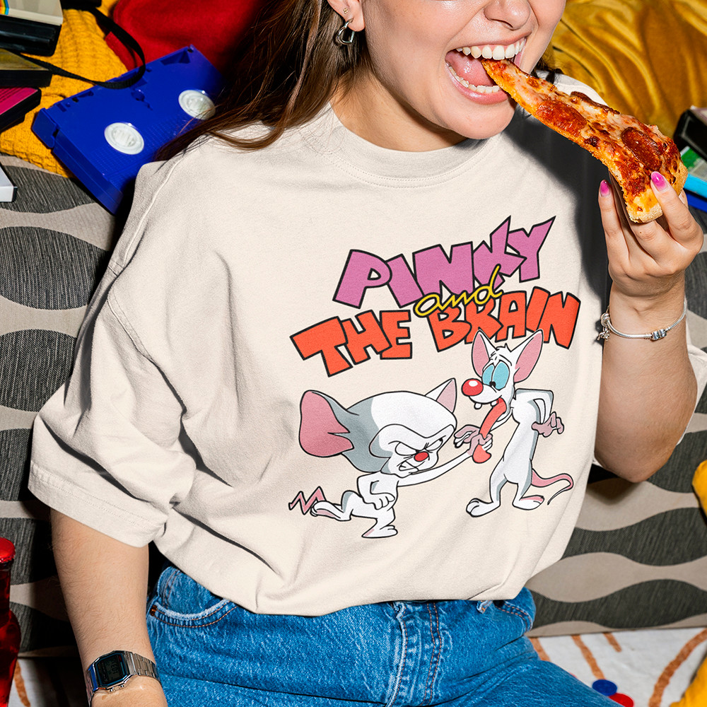 T-shirt Feminina Pink e Cérebro Blusa 100% Algodão Alta Qualidade Camiseta Confortável Estilo Animado