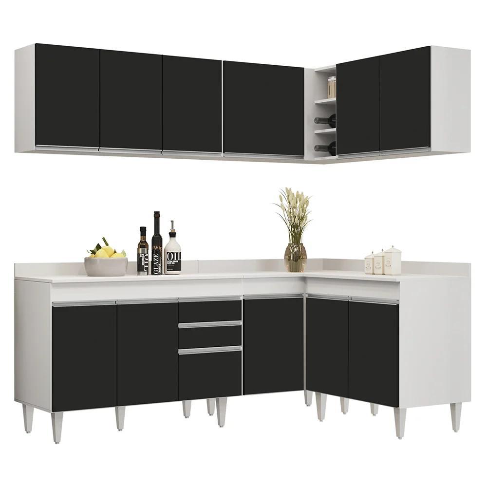 Armário de Cozinha Modulado de Canto 6 Peças CP29 Balcão com Tampo Branco/Preto - Lumil — imagem 2 de 2