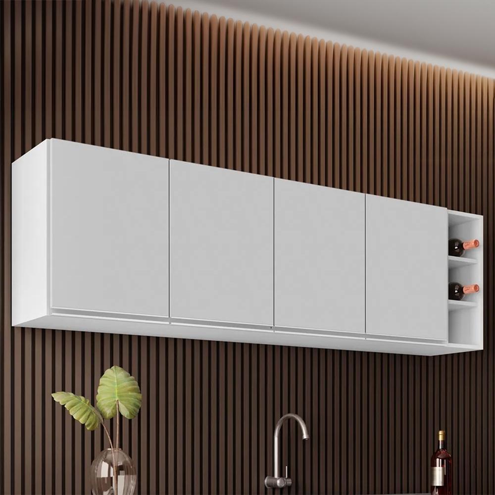 Armário de Cozinha Aéreo Nevada com Adega 180cm 4 Portas Branco - Lumil