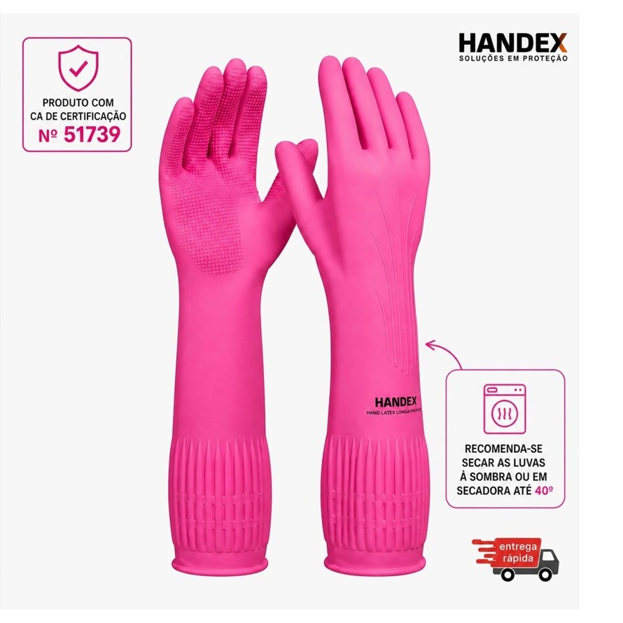 Kit Luva Latex Cano Longo Rosa Pink Ranhurada 1 2 Ou 4 Pares Limpeza Jardinagem Tira Pelo Pet Epi
