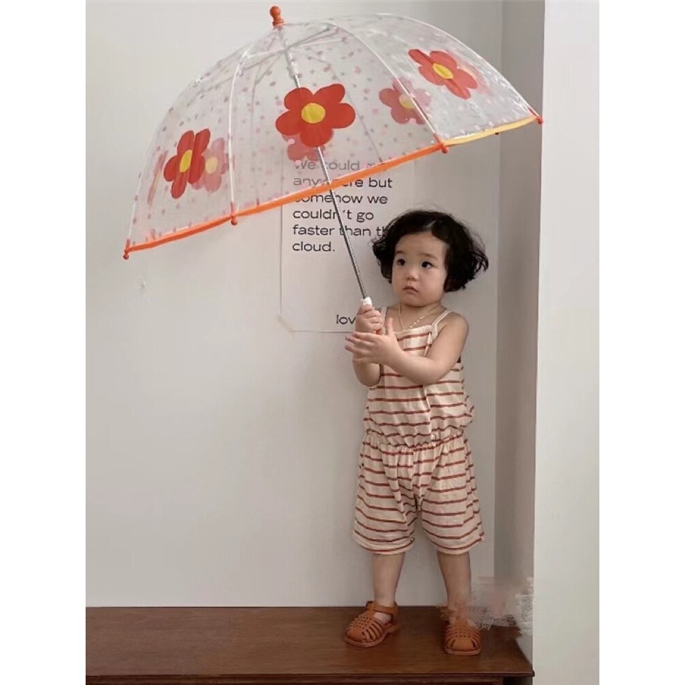 Ins versão coreana alça Anti-pitada infantil alça longa urso fofo guarda-chuva de bolinhas estudante leve chuva ou chuva