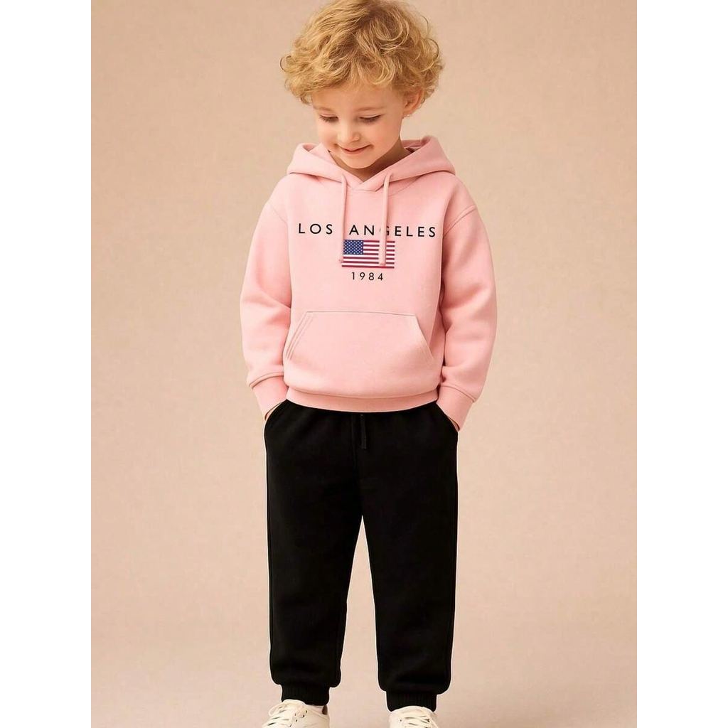 Conjunto Moletom Infantil Premium Blusa de Frio Básico Canguru Calça Blusao Com Capuz Los Angeles