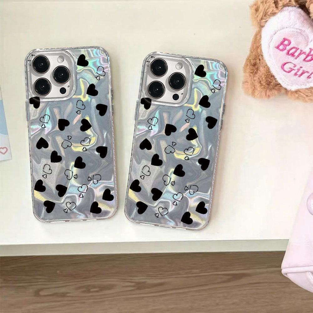 Capa Para Samsung S24 Plus S23 FE S23 Ultra S21 S22 S20 A56 A55 A54 A16 A15 A35 Coração Preto Segredo Ondulação Caso