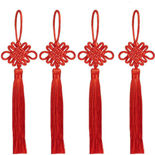 10 cordas de nós chineses feitas à mão com borlas de seda com o caractere "Fu" vermelho, adequadas para presentear. Um E