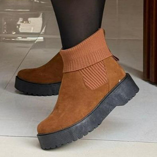Bota Feminina Blogueira Cano Curto Coturno Feminino Tratorada marrom e preto perfeita para o inverno #YOUBELLASTORE!!